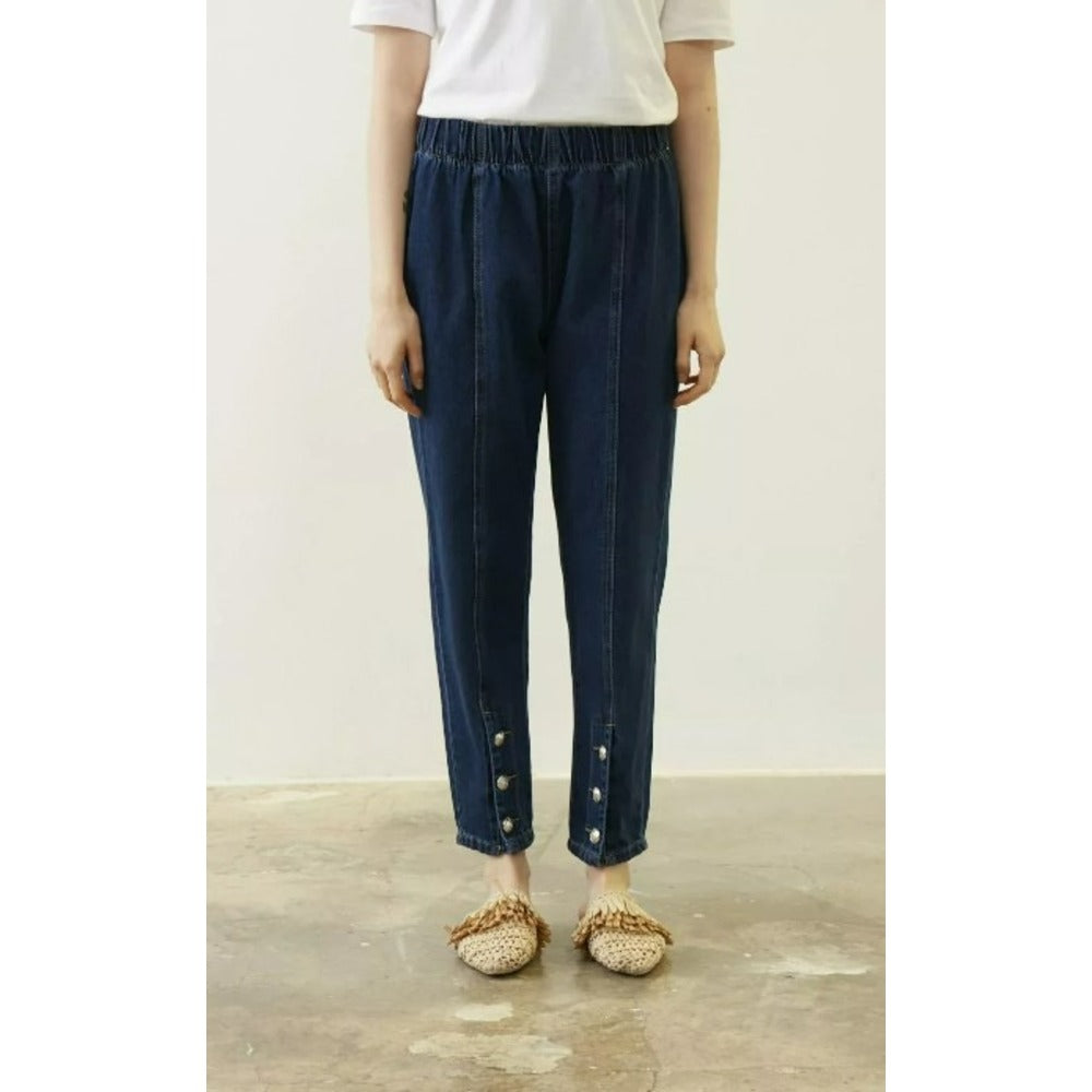 Merwish Önden Düğmeli Denim Pantolon - Lacivert