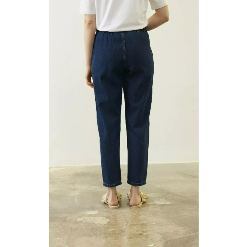 Merwish Önden Düğmeli Denim Pantolon - Lacivert