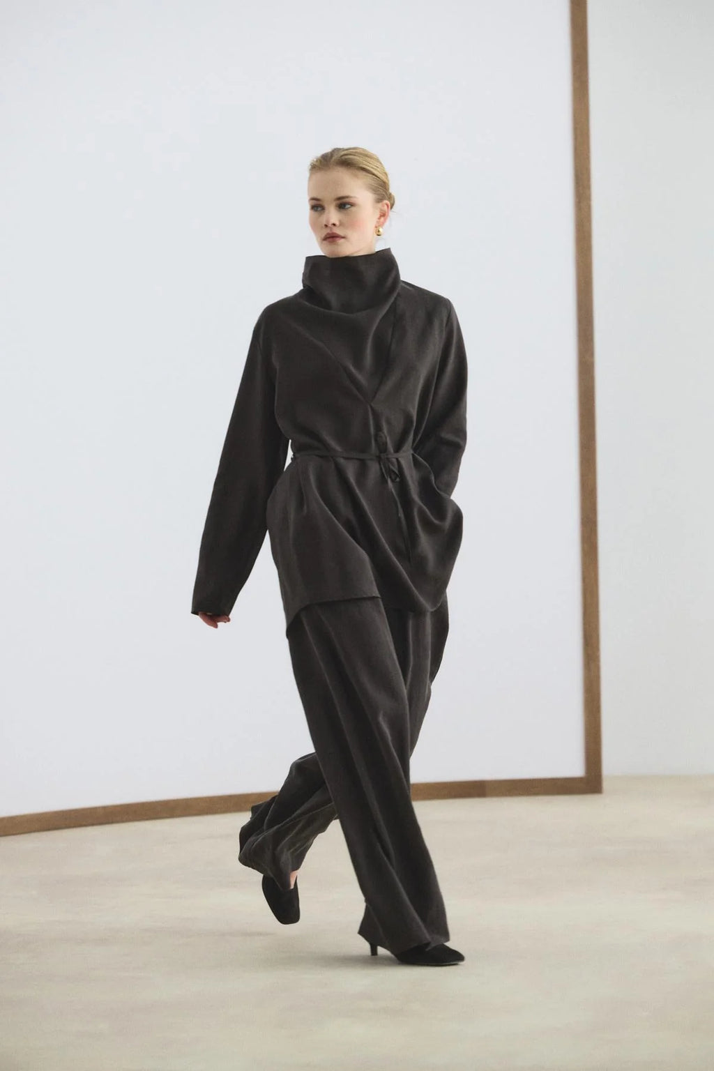 Drape Yaka Tensel Tunik Pantolon Takım