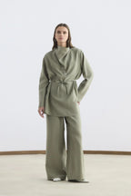 Drape Yaka Tensel Tunik Pantolon Takım